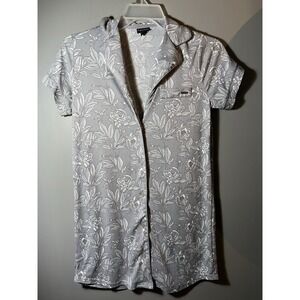 TAHARI SZ Small Gray & White Floral Print Button Up Dress